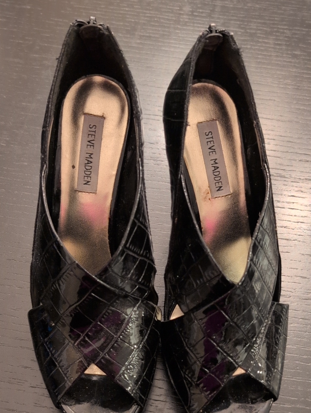 Steve Madden Black Croc-Embossed Open-Toe Mules